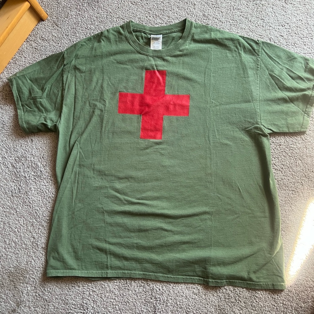 Gildan Green Short Sleeve Tee with Red Cross
